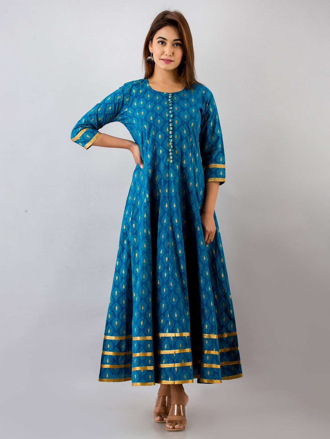 blue colored anarkali kurta