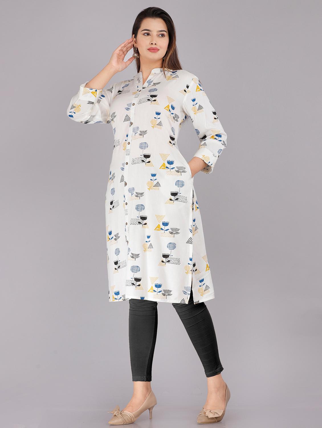 white colored a-line kurta - 20256627 - Standard Image - 1