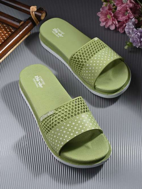 women olive green textured flip flop - 20258611 -  Standard Image - 0