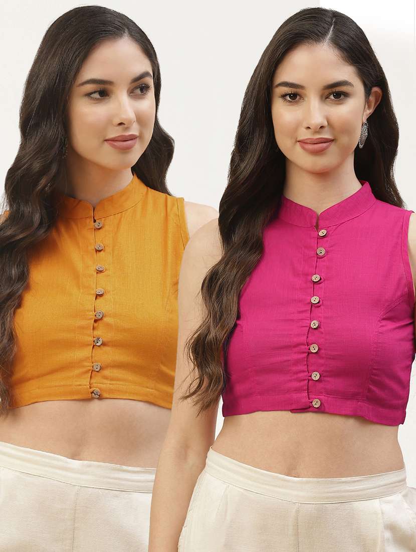 pack of 2 solid stitched blouse