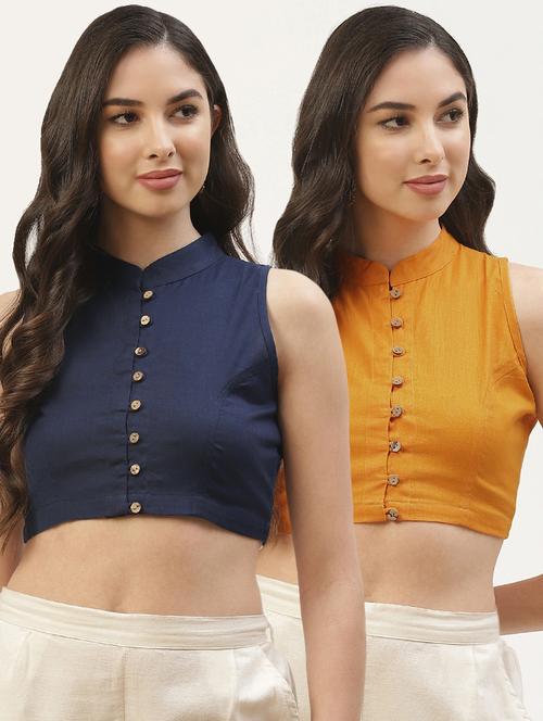 pack of 2 solid stitched blouse - 20259249 - Standard Image - 0