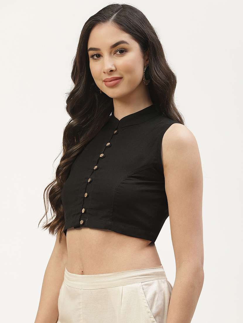 black solid stitched blouse - 20259253 - Standard Image - 6