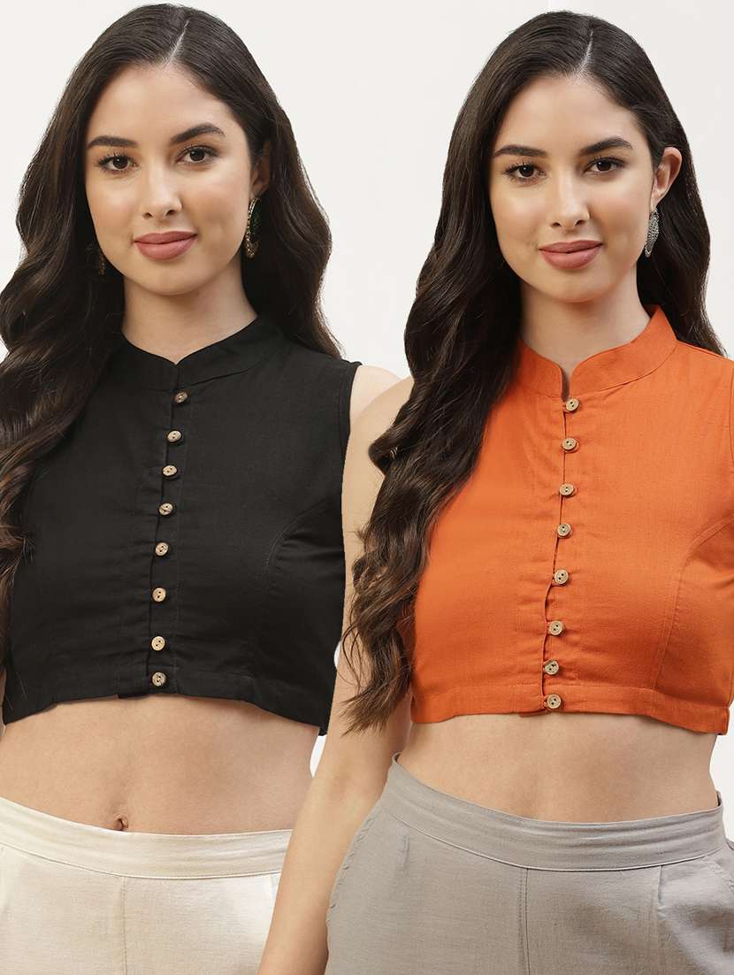 pack of 2 solid front open sleeveless blouse