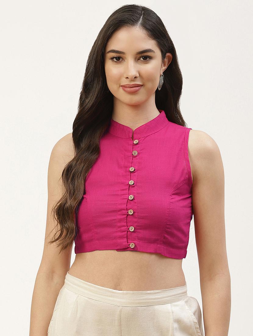 pink solid stitched blouse - 20259271 -  Standard Image - 1