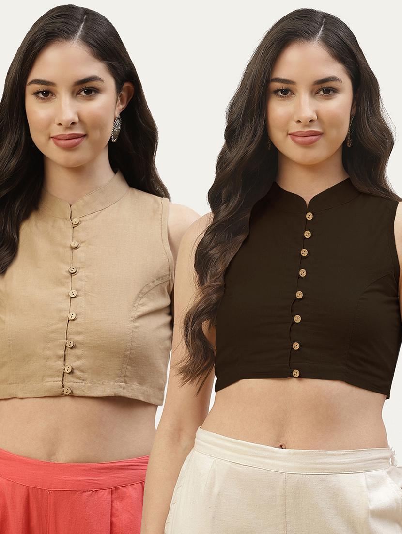 beige solid stitched blouse - 20259304 - Zoom Image - 0