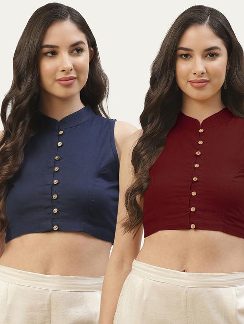 blue solid stitched blouse - 20259309 -  Standard Image - 0