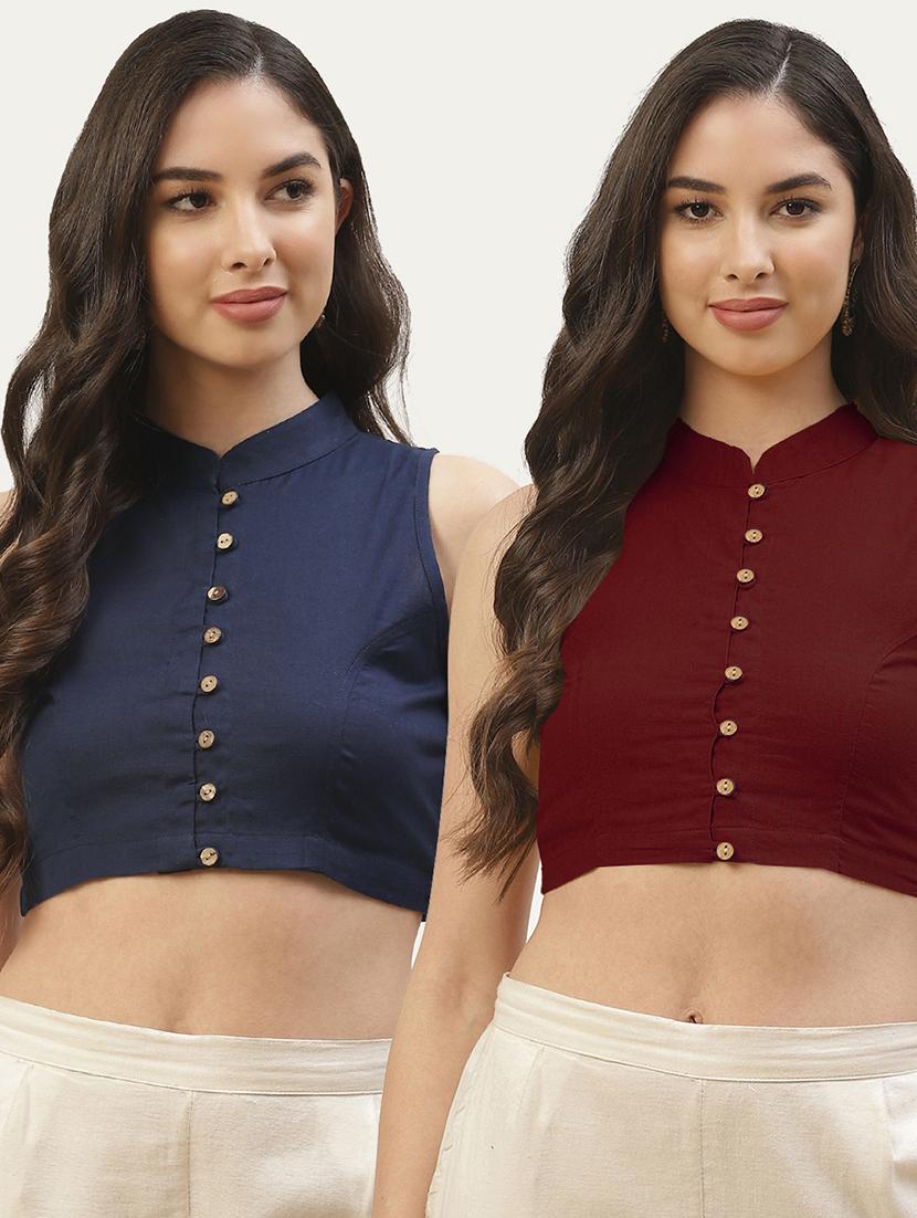 blue solid stitched blouse - 20259309 -  Zoom Image - 0