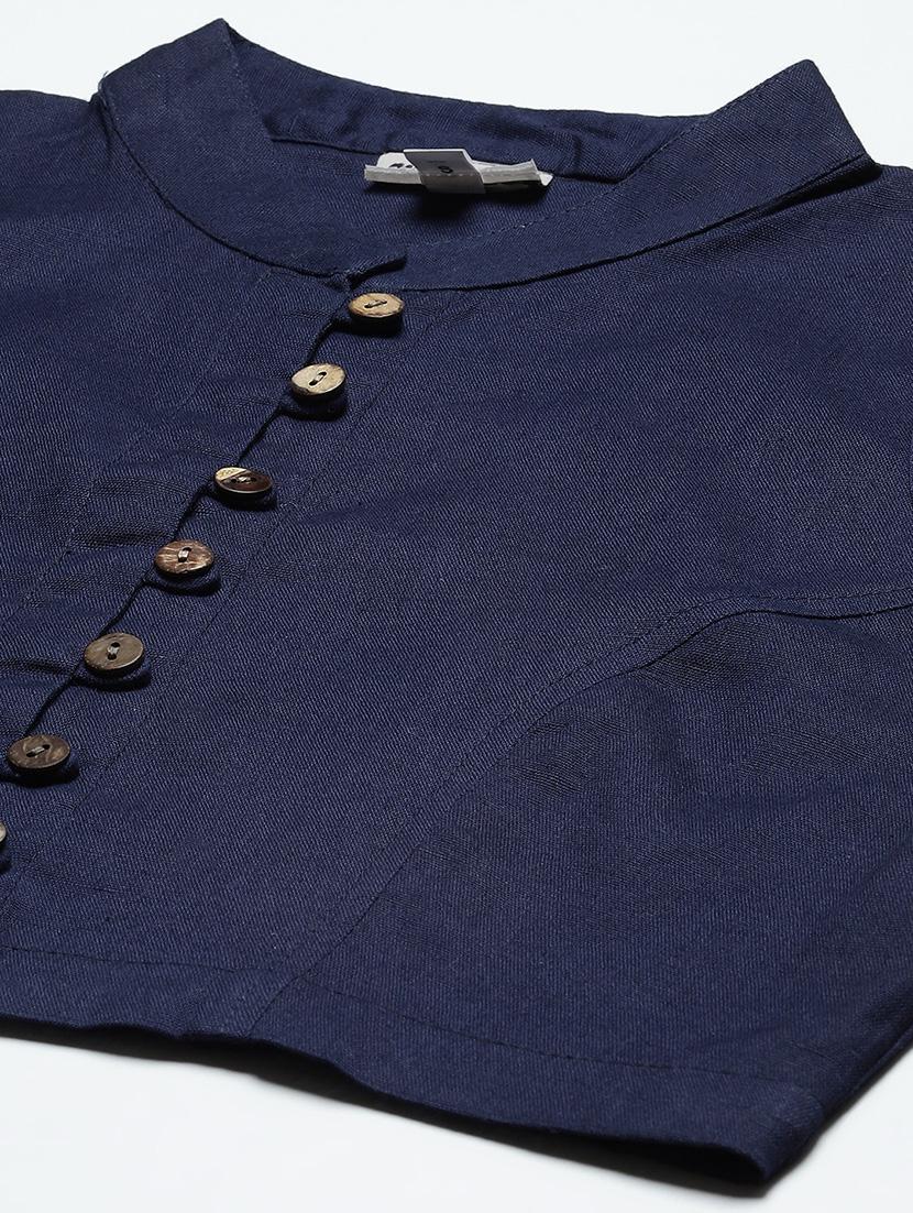 blue solid stitched blouse - 20259309 - Standard Image - 4