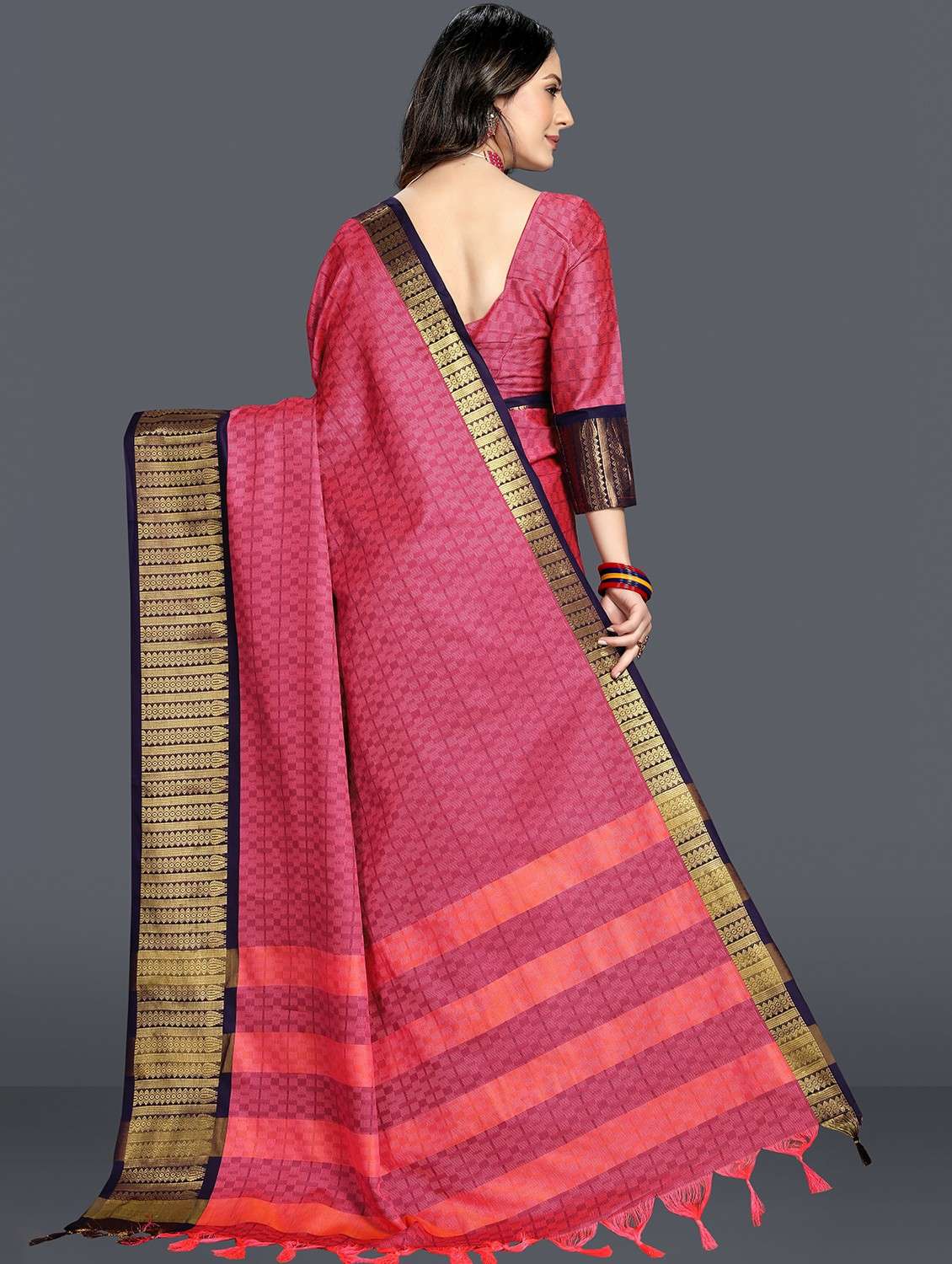 women's geometric pink colored saree with blouse - 20260622 -  Standard Image - 1