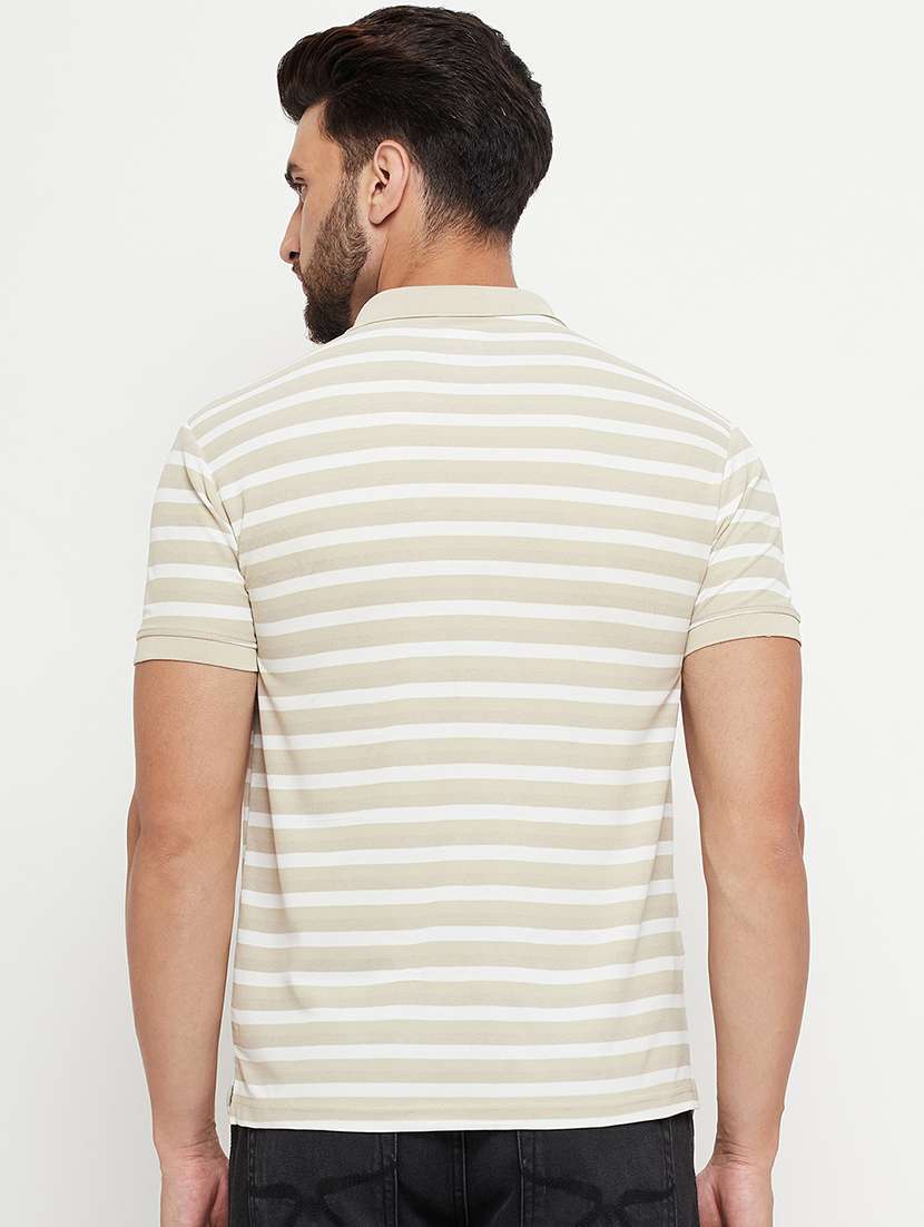 men beige stripes polyester regular polo t-shirt - 20261364 - Standard Image - 1