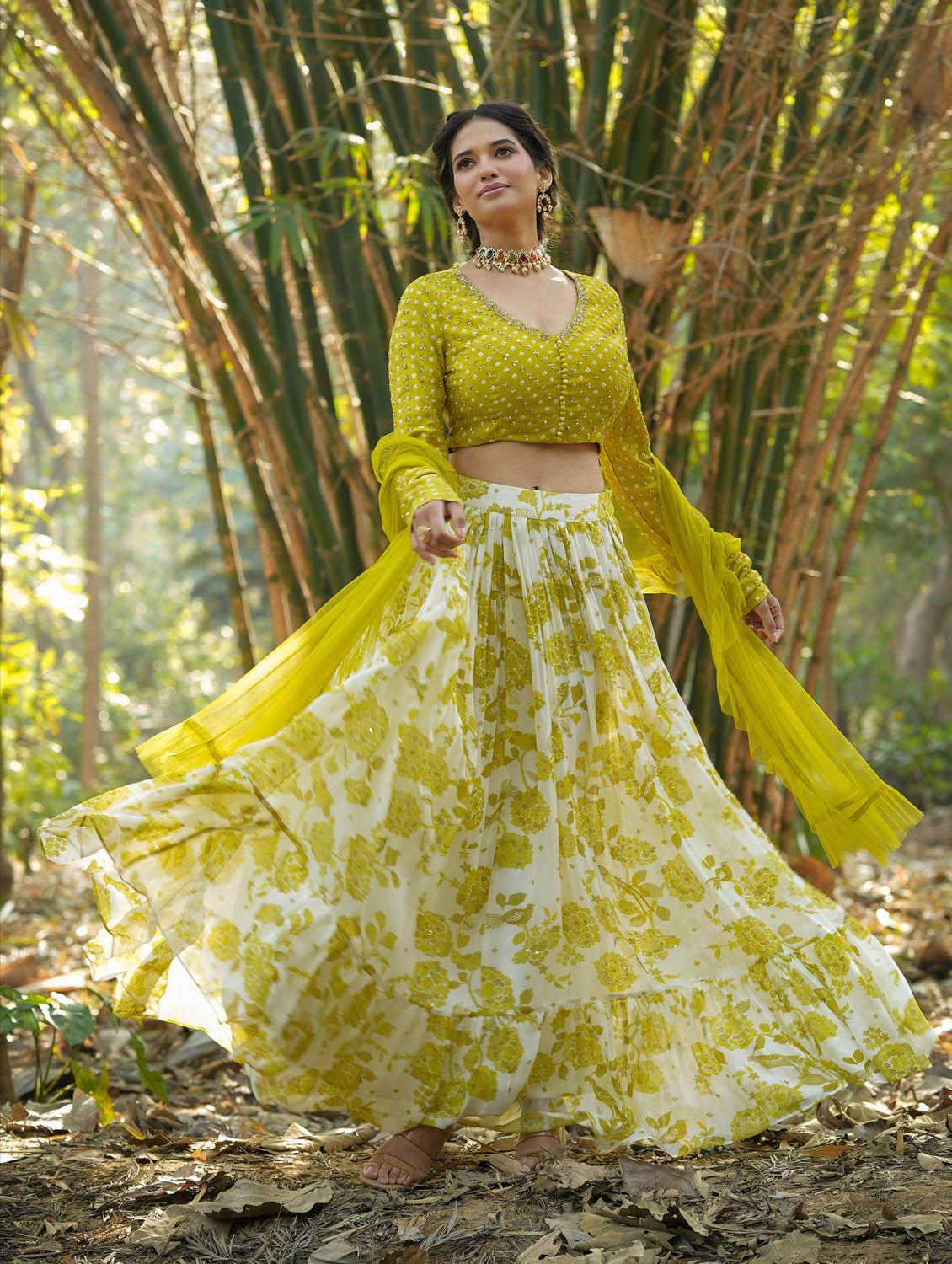 green flared stitched lehenga - 20261594 -  Standard Image - 1