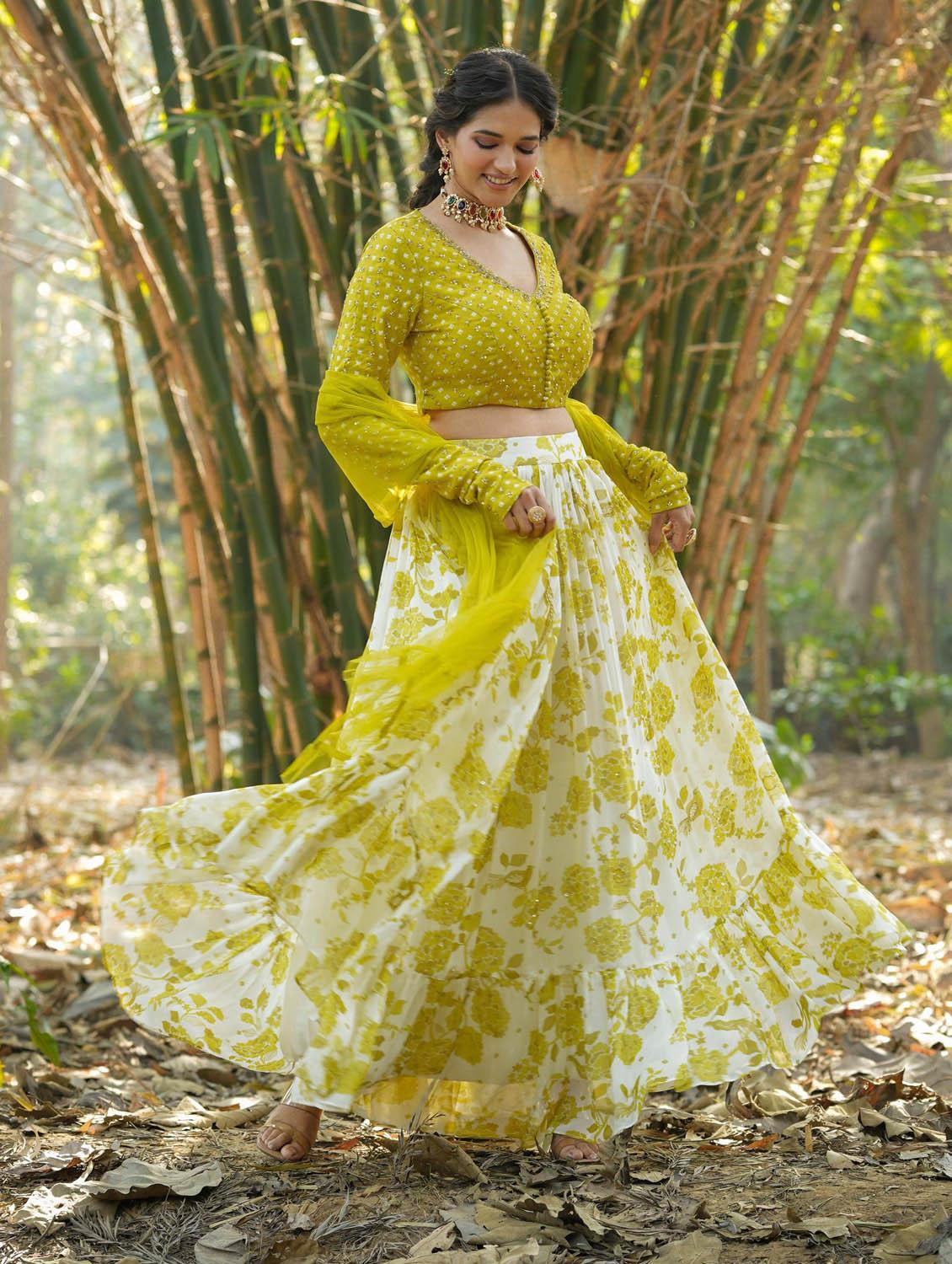 green flared stitched lehenga - 20261594 - Standard Image - 4
