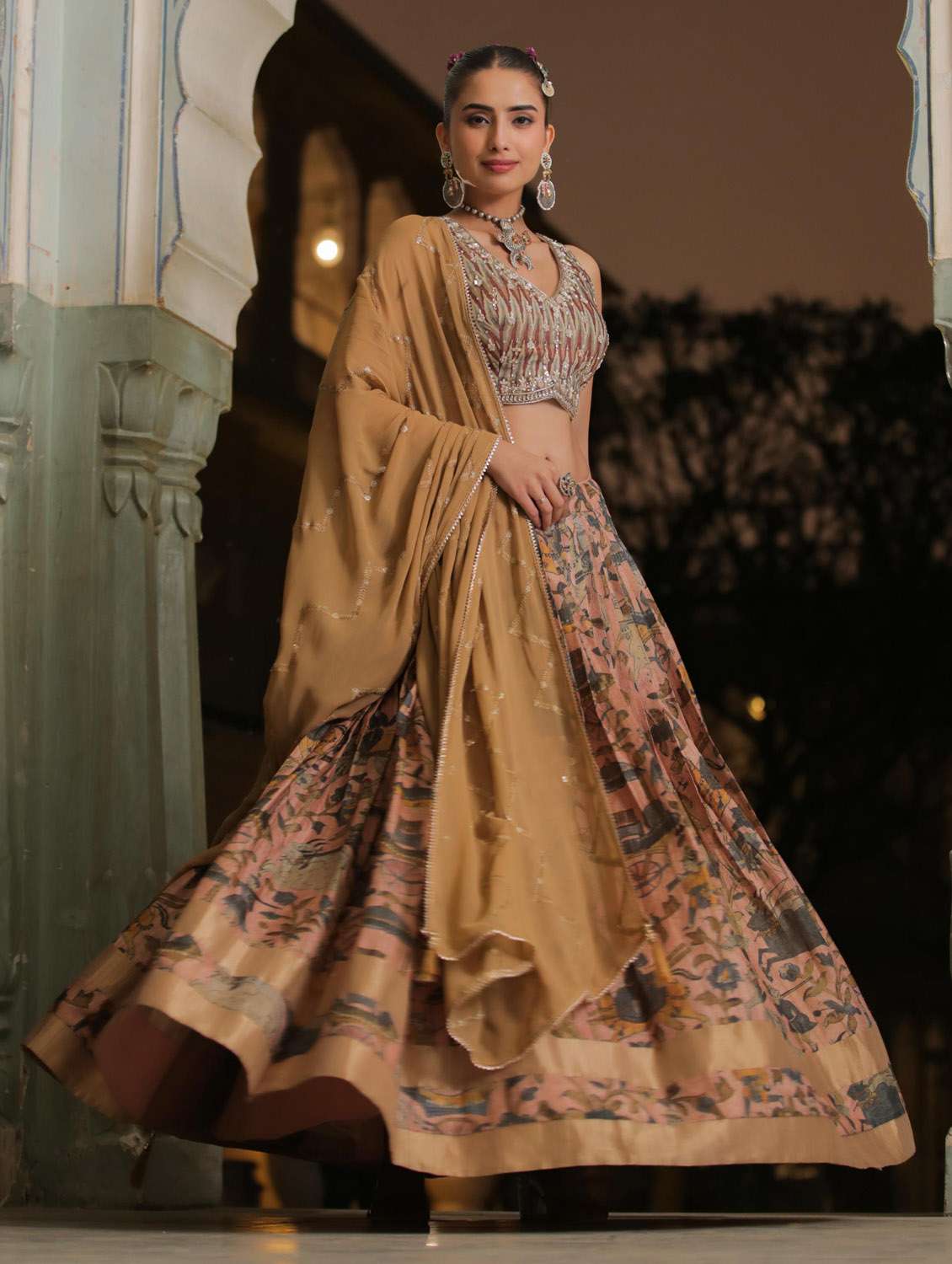 peach flared stitched lehenga - 20261596 -  Standard Image - 1