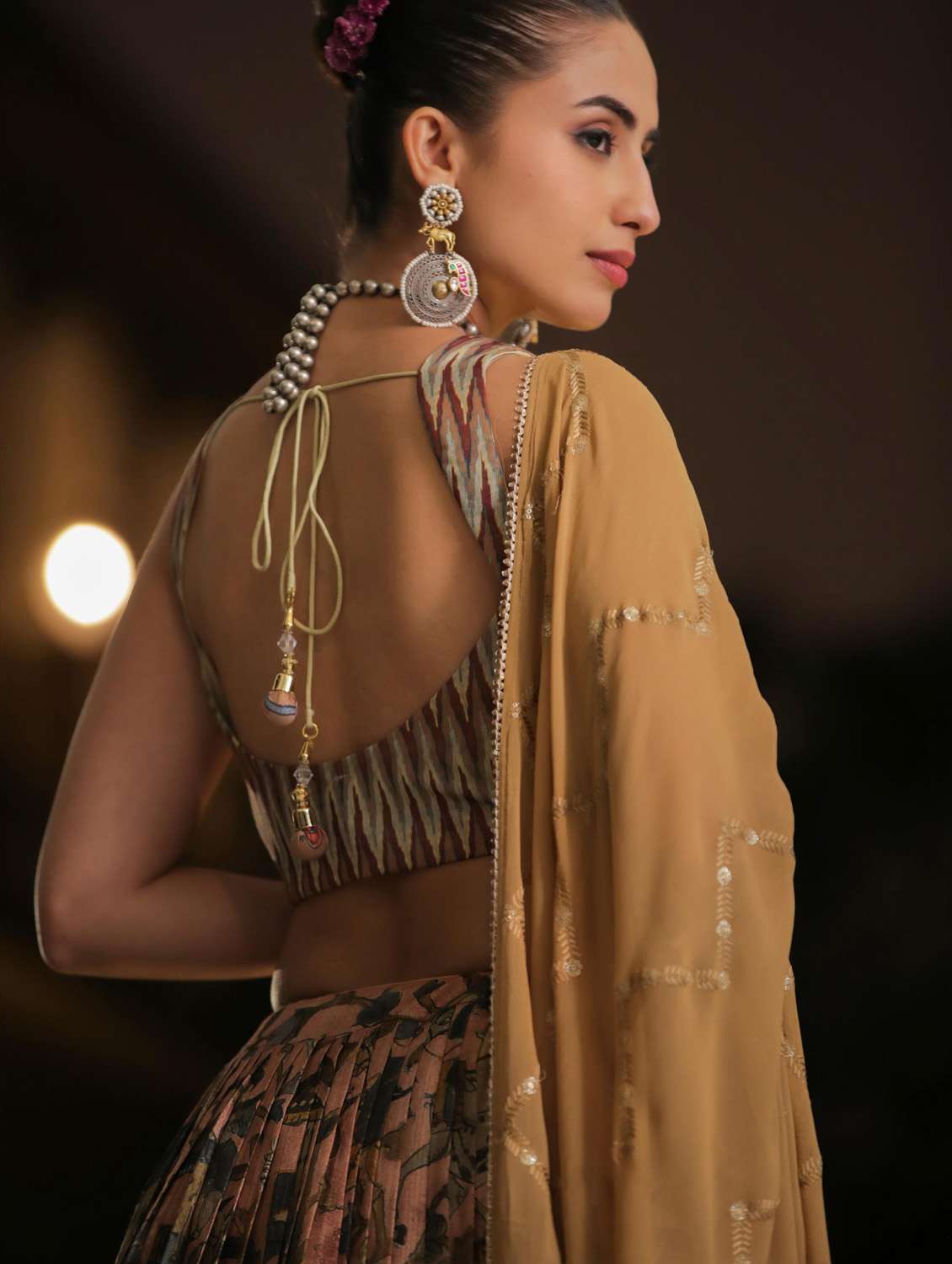 peach flared stitched lehenga - 20261596 -  Standard Image - 6