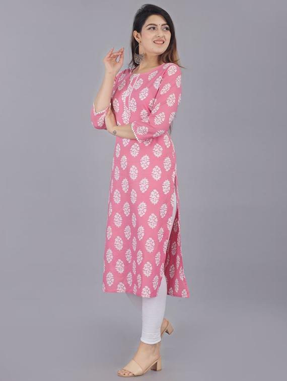 women pink round neck straight kurta - 20263787 - Standard Image - 1