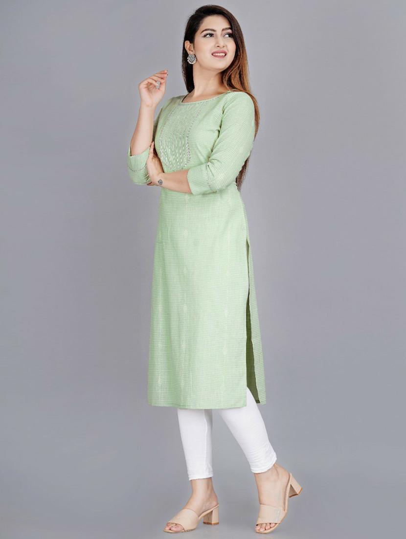 women green round neck straight kurta - 20263815 - Standard Image - 1