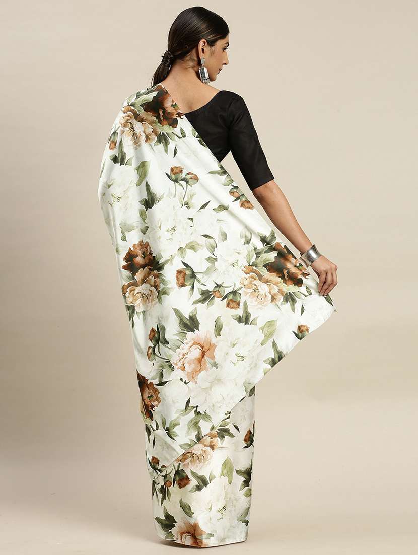 women's floral white colored saree with blouse - 20264122 -  Standard Image - 1