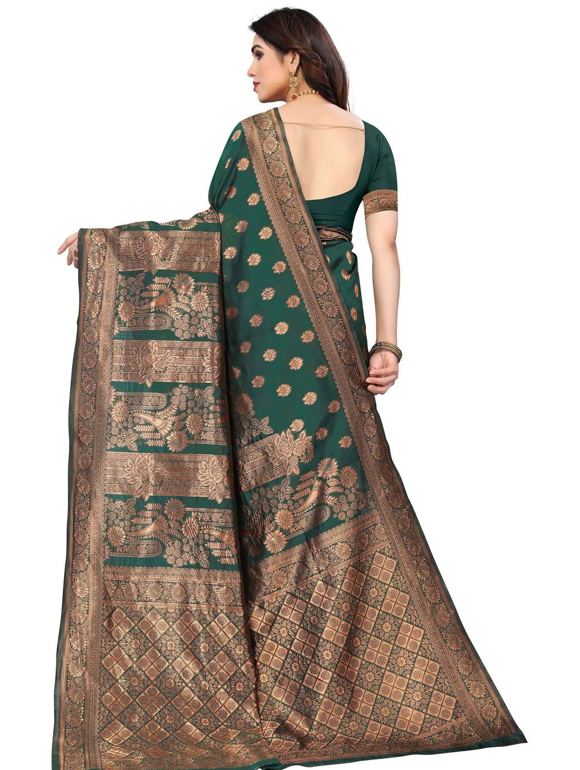 women's self design green colored saree with blouse - 20264369 -  Standard Image - 1