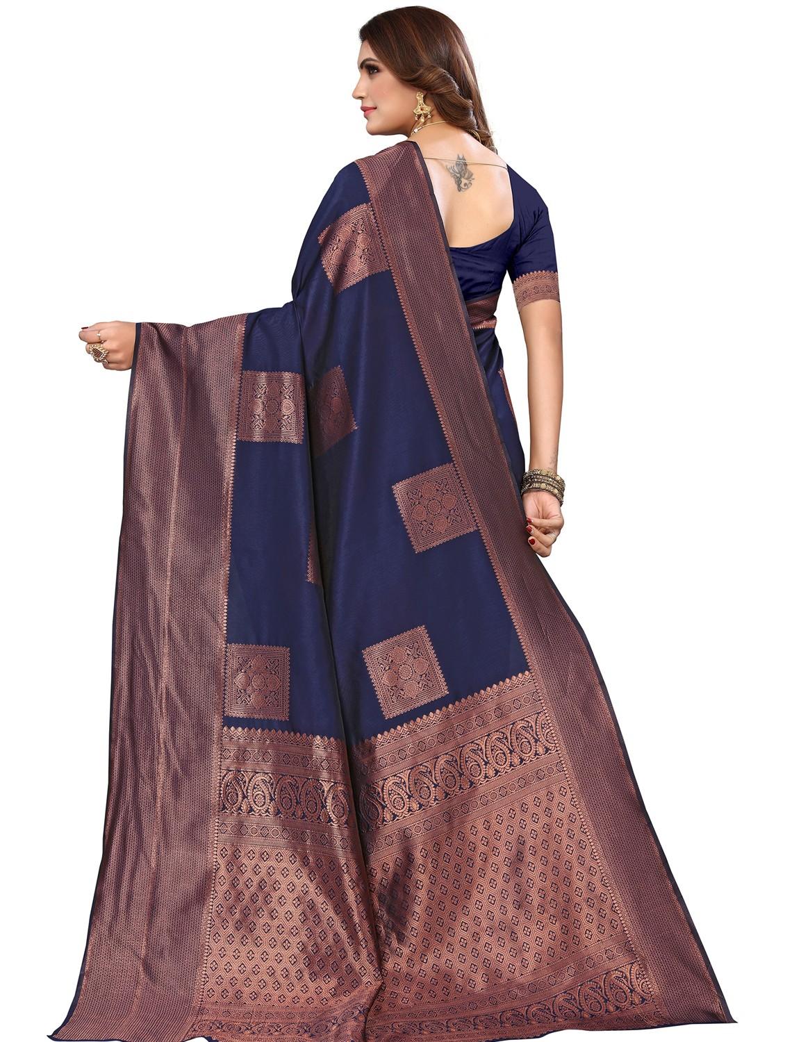 women's self design navy blue colored saree with blouse - 20264444 - Standard Image - 1