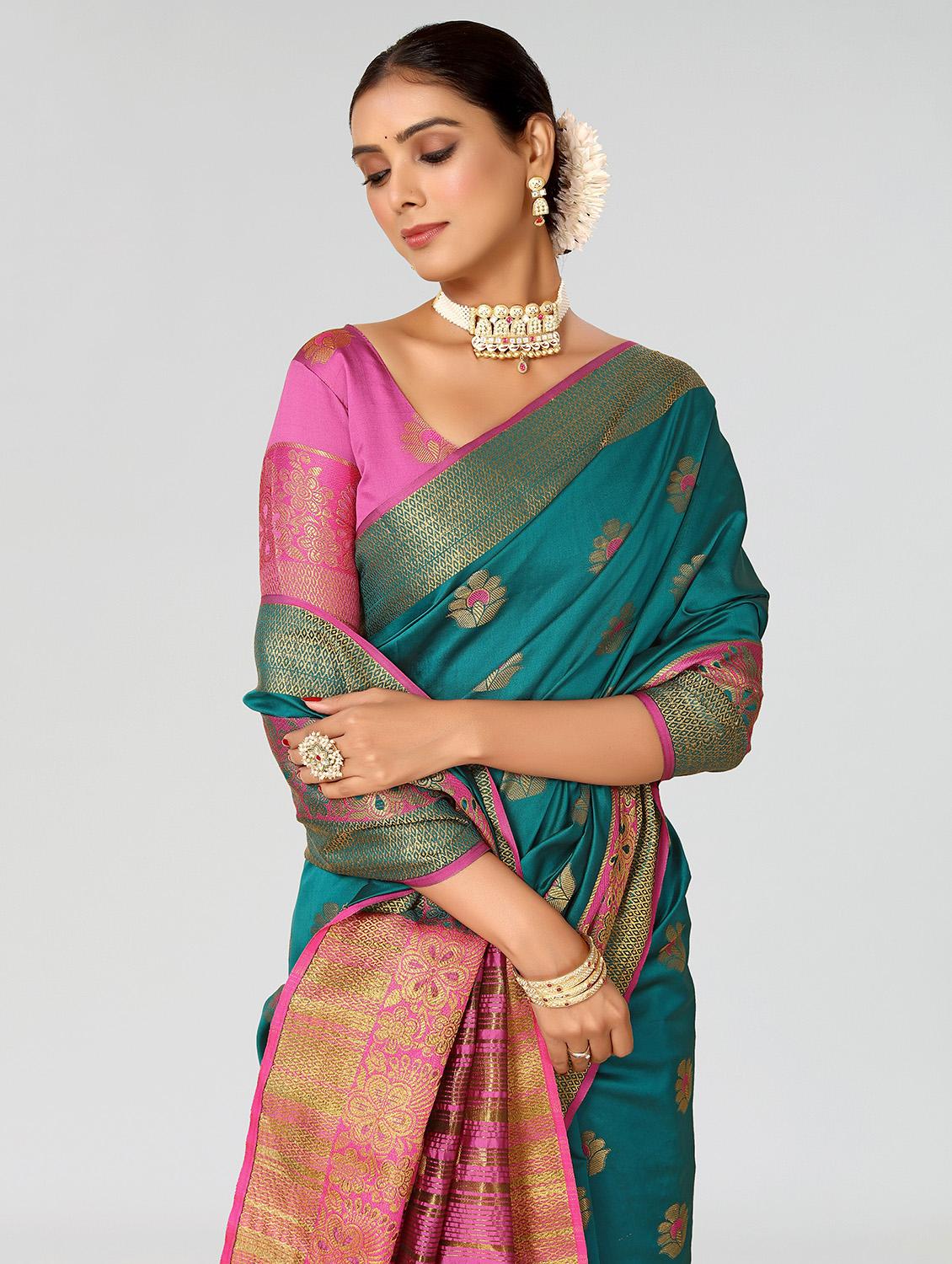 women's self design green colored saree with blouse - 20264520 - Standard Image - 1