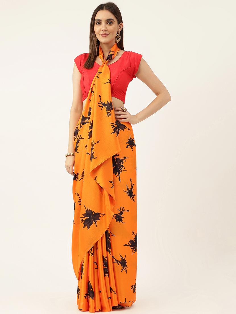women's floral orange colored saree with blouse - 20264653 - Zoom Image - 0