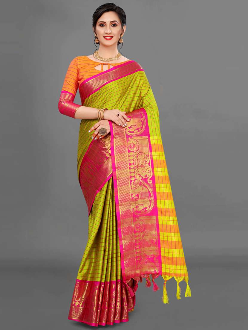 women's self design green colored saree with blouse