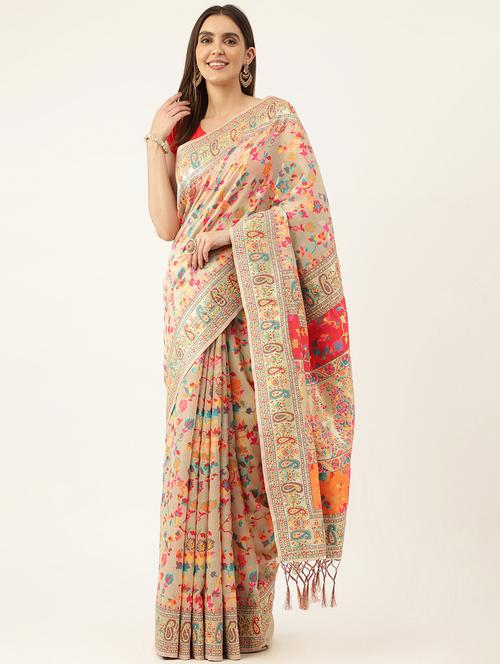 women's floral cream colored saree with blouse - 20264735 - Standard Image - 0