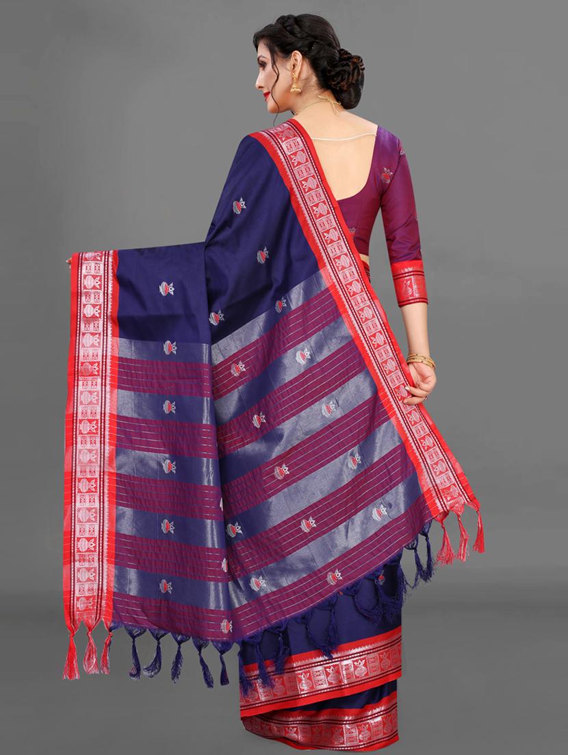 women's self design navy blue colored saree with blouse - 20264752 - Standard Image - 1