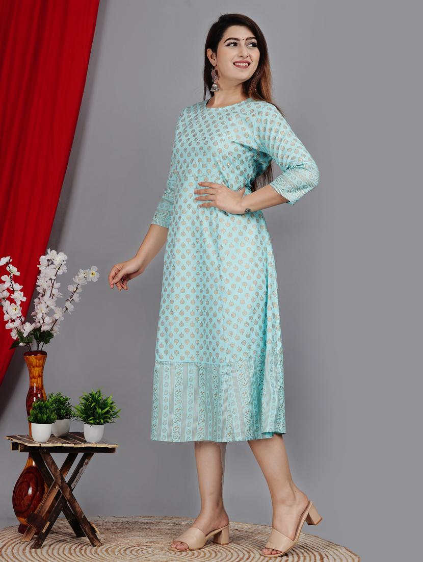 light blue colored a-line kurta - 20265471 - Standard Image - 1