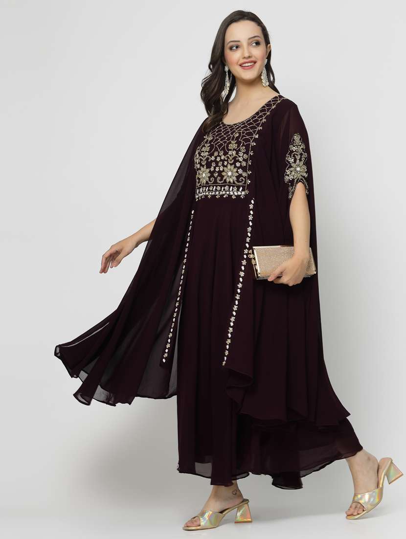 women brown round neck ethnic dress - 20265788 -  Standard Image - 1