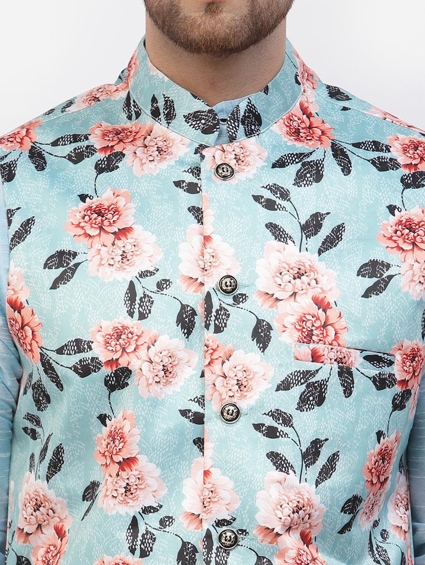 men floral kurta pyjama ethnic jacket set - 20265836 - Standard Image - 4