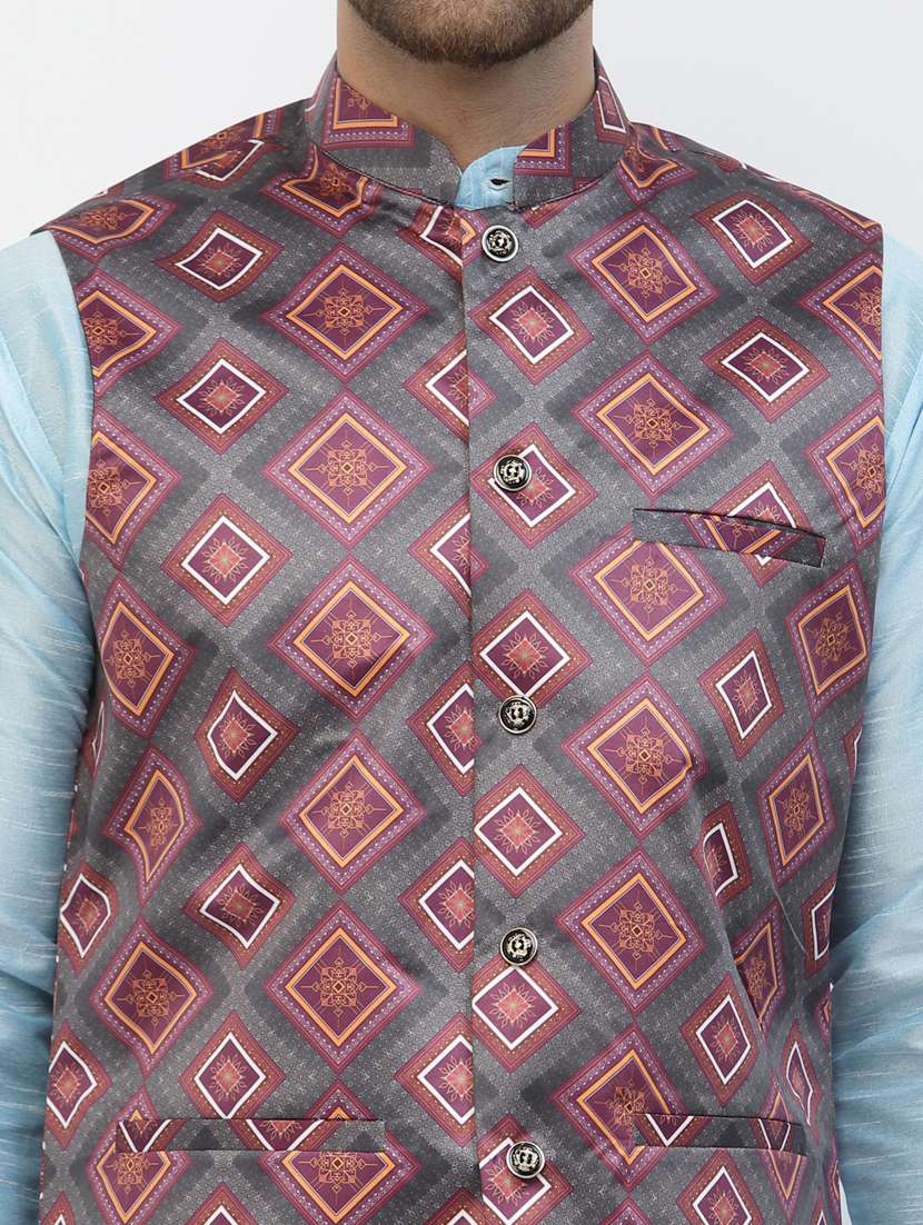 men geometric printed kurta pyjama ethnic wear set - 20265839 -  Standard Image - 4