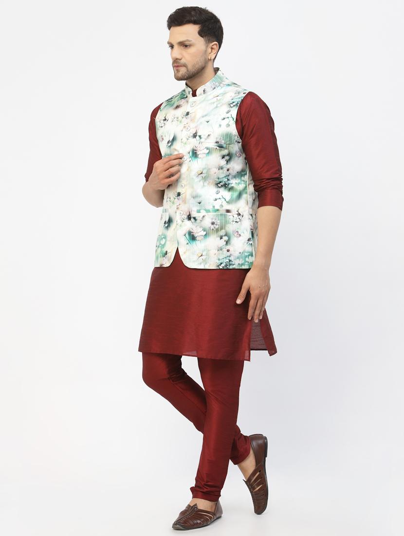 men floral kurta pyjama ethnic jacket set - 20265878 - Standard Image - 1