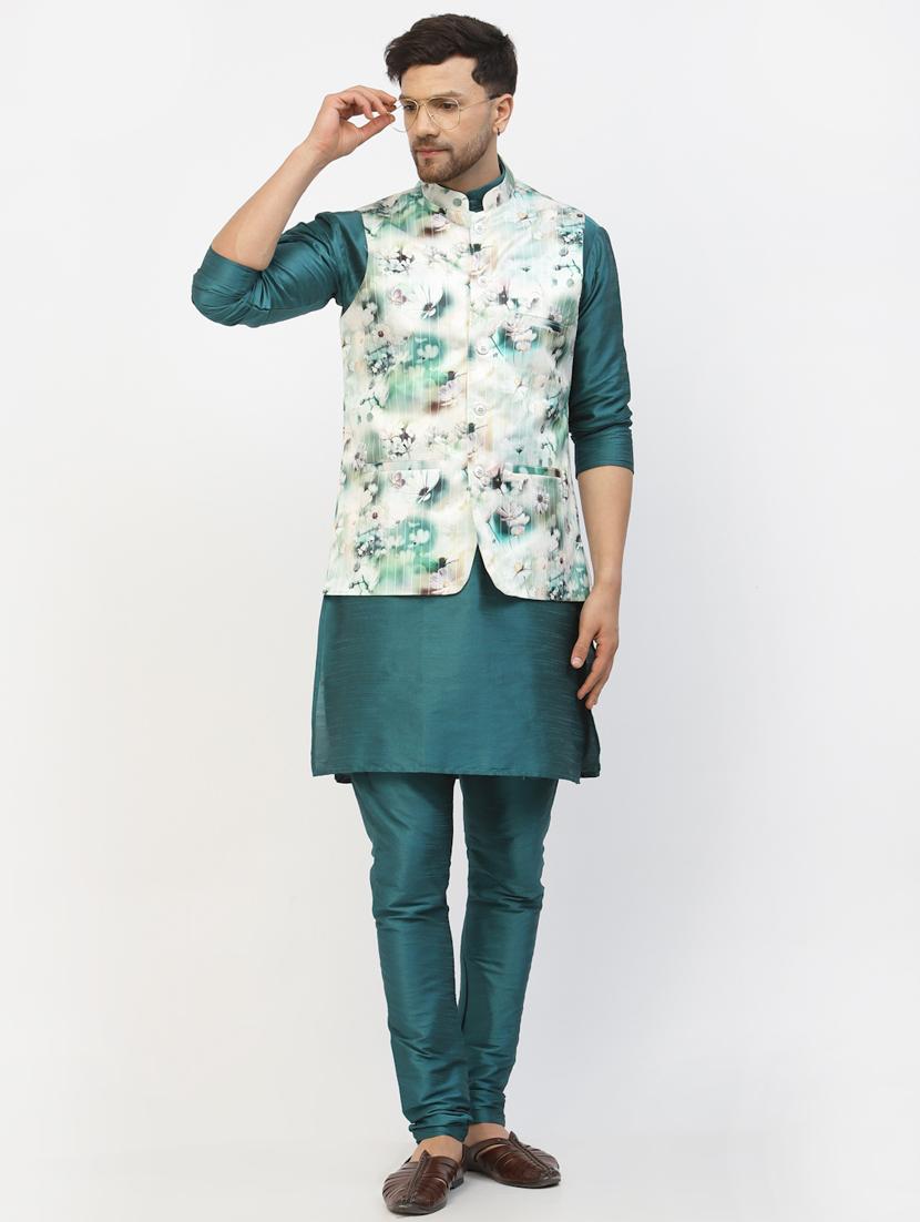 men floral kurta pyjama ethnic jacket set - 20265889 - Standard Image - 1