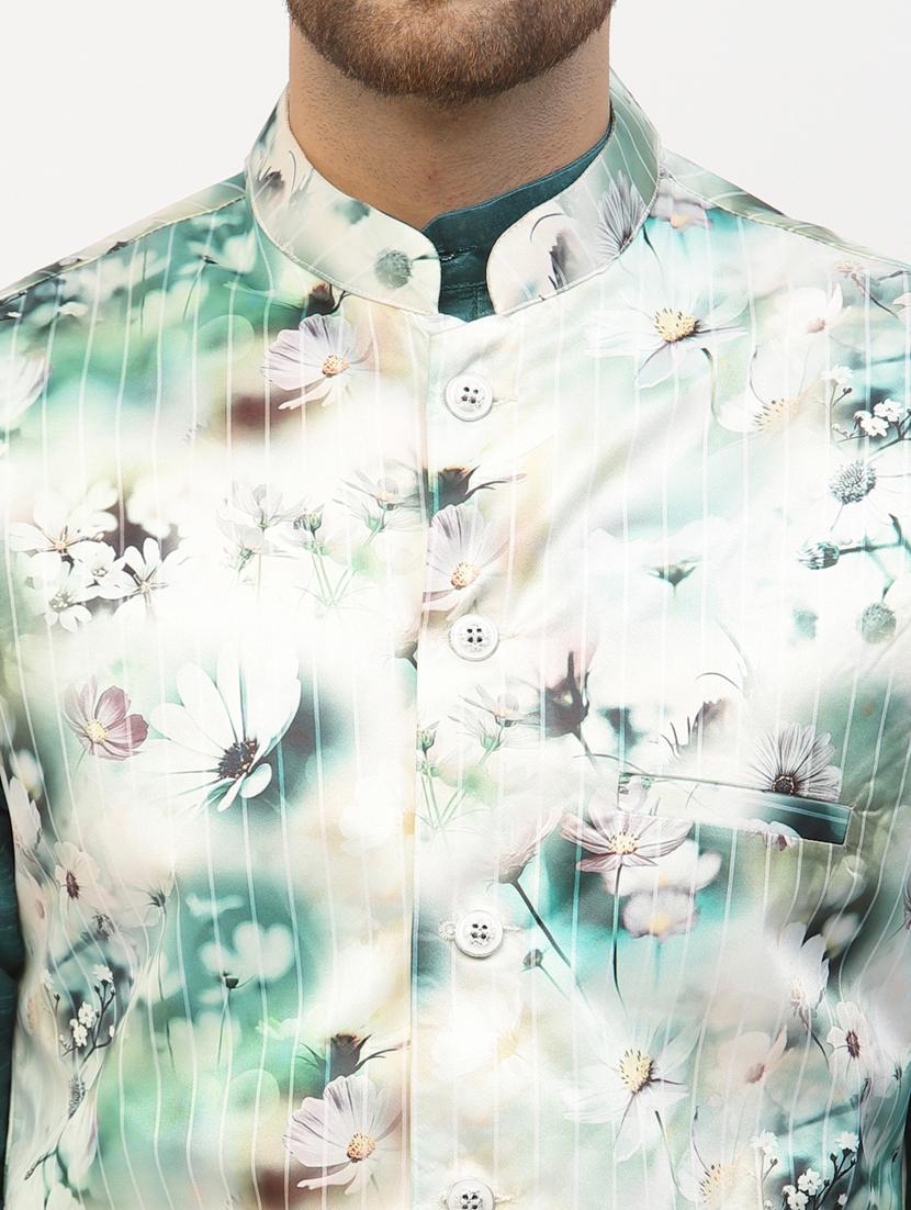 men floral kurta pyjama ethnic jacket set - 20265889 - Standard Image - 4