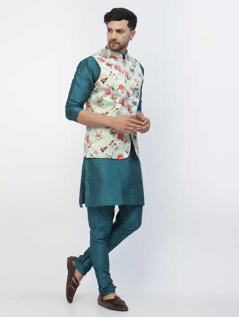 men floral kurta pyjama ethnic jacket set - 20265896 - Standard Image - 1