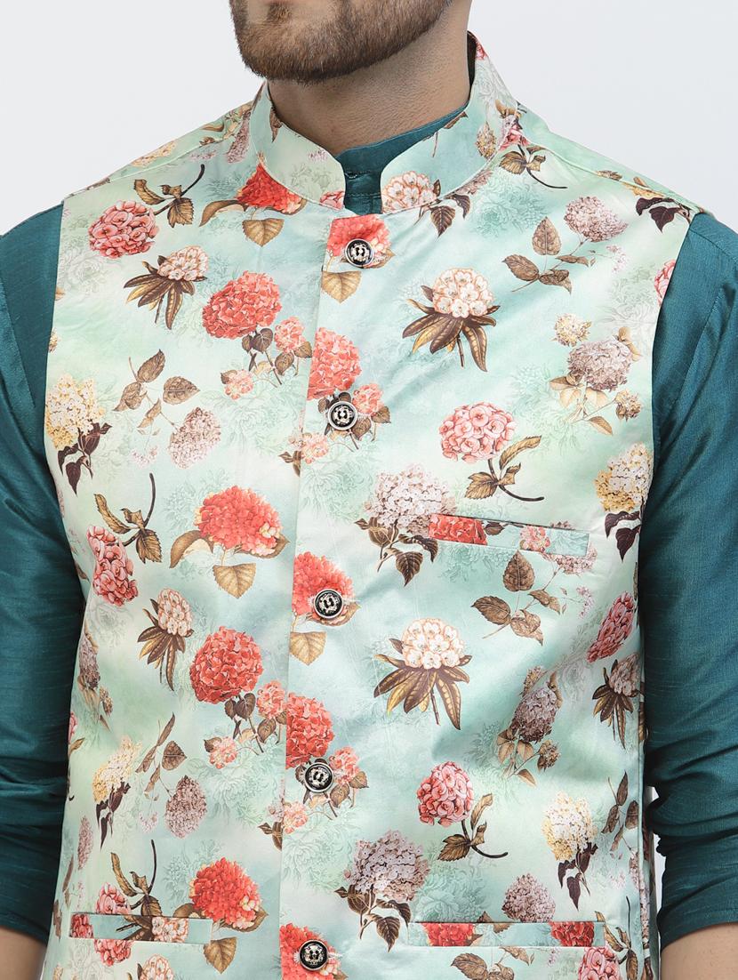 men floral kurta pyjama ethnic jacket set - 20265896 - Standard Image - 4