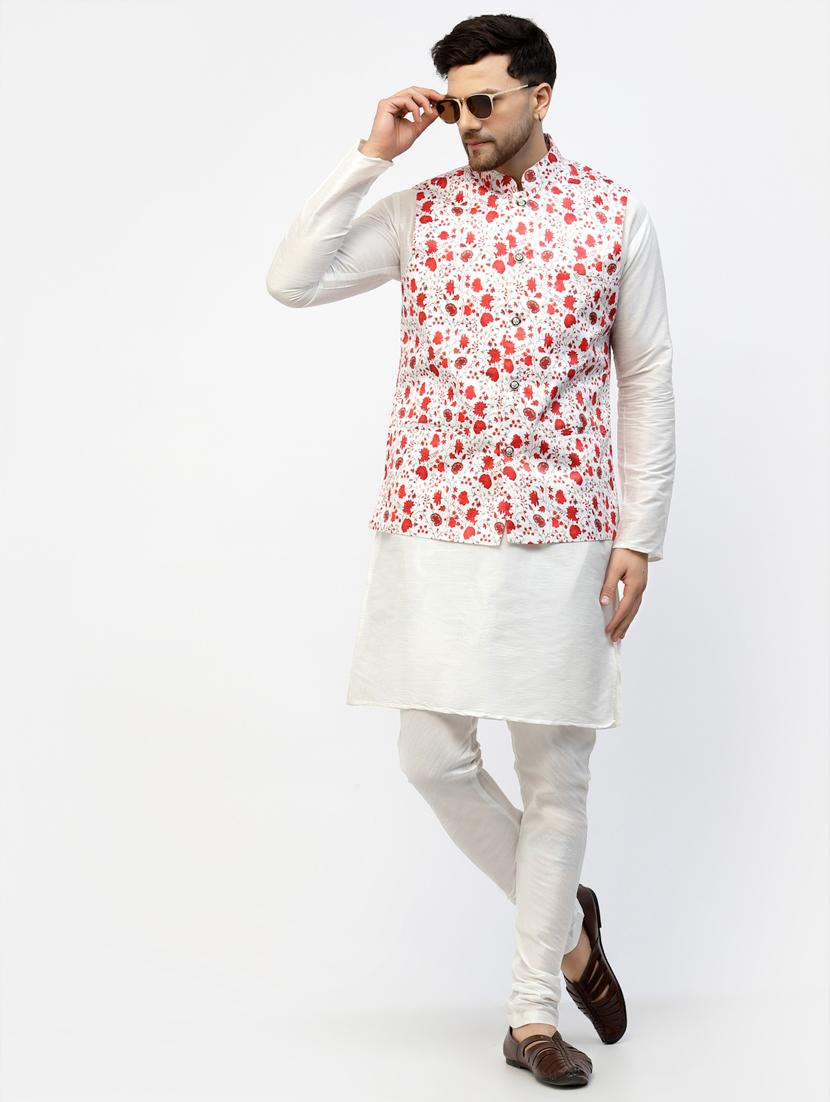 men floral kurta pyjama ethnic jacket set - 20265940 - Standard Image - 1