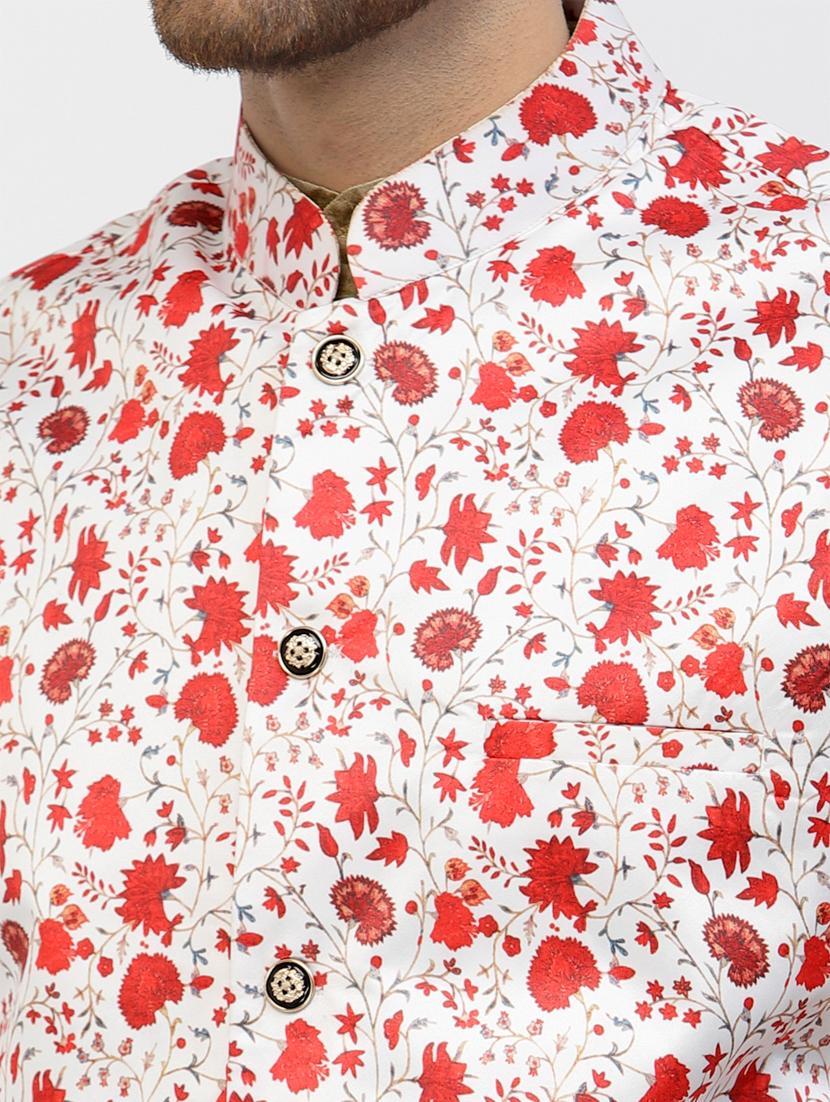 men floral kurta pyjama ethnic jacket set - 20266089 - Standard Image - 4