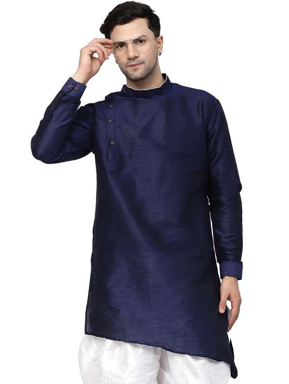 men mandarin neck solid asymmetric short kurta