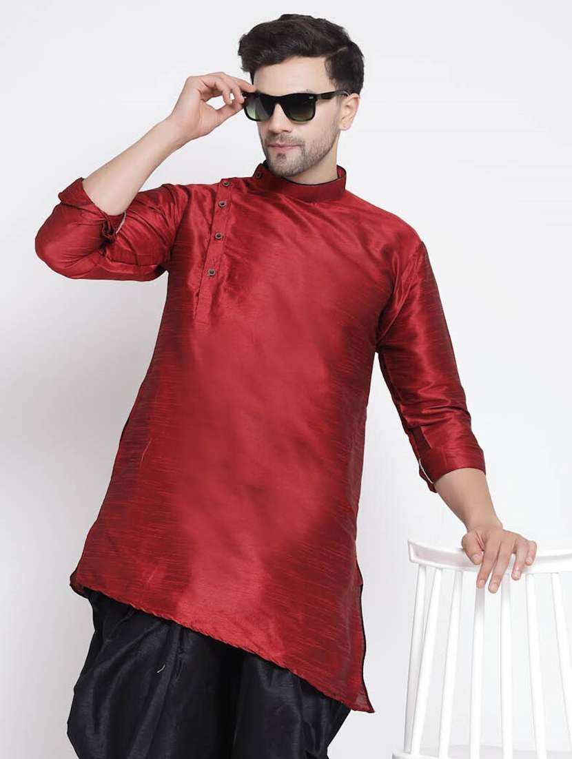 men mandarin neck solid asymmetric short kurta