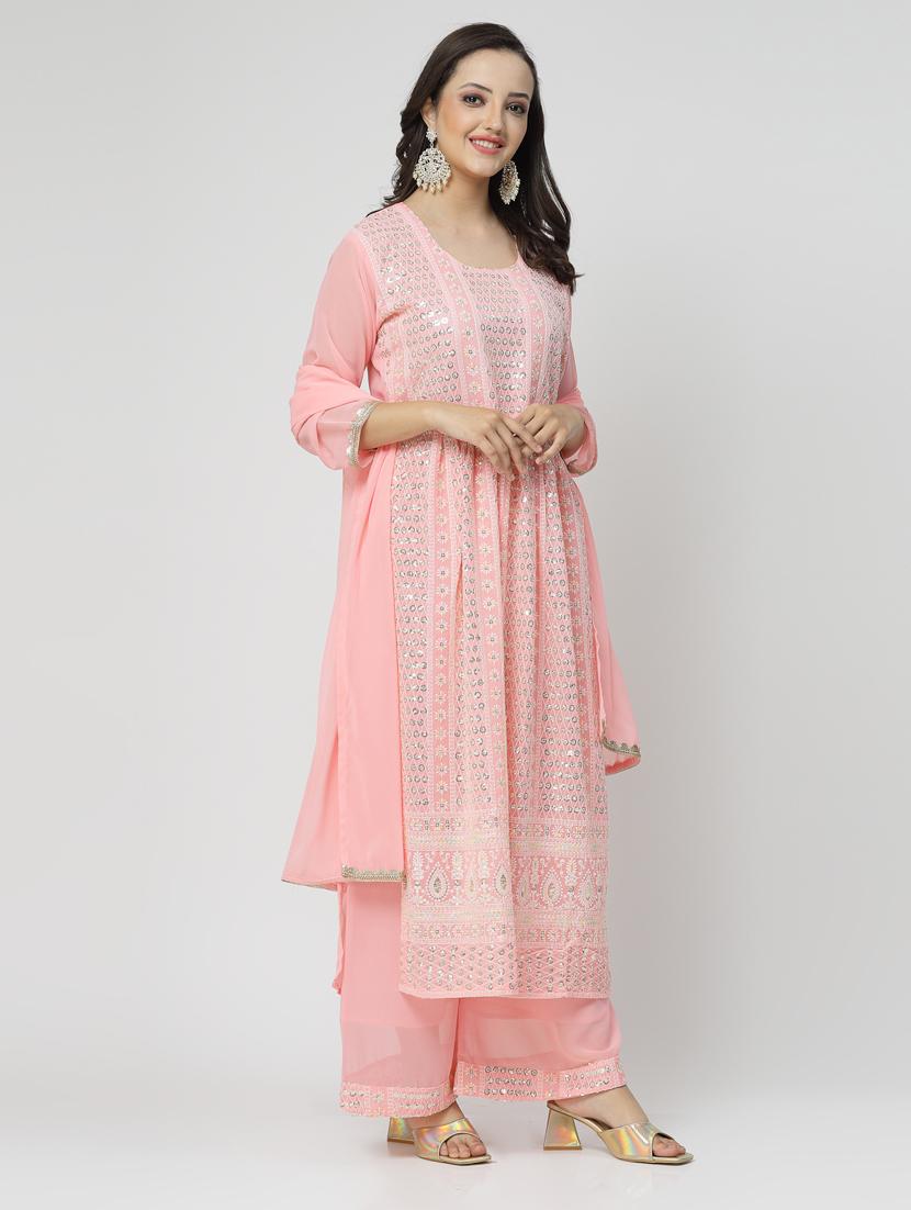 pink colored kurta palazzo set - 20266233 -  Standard Image - 1