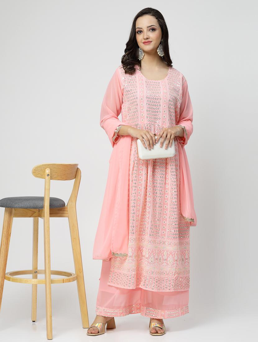 pink colored kurta palazzo set - 20266233 - Standard Image - 4