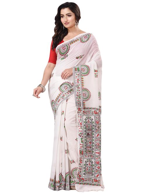 women's printed white colored saree with blouse - 20266284 - Standard Image - 0
