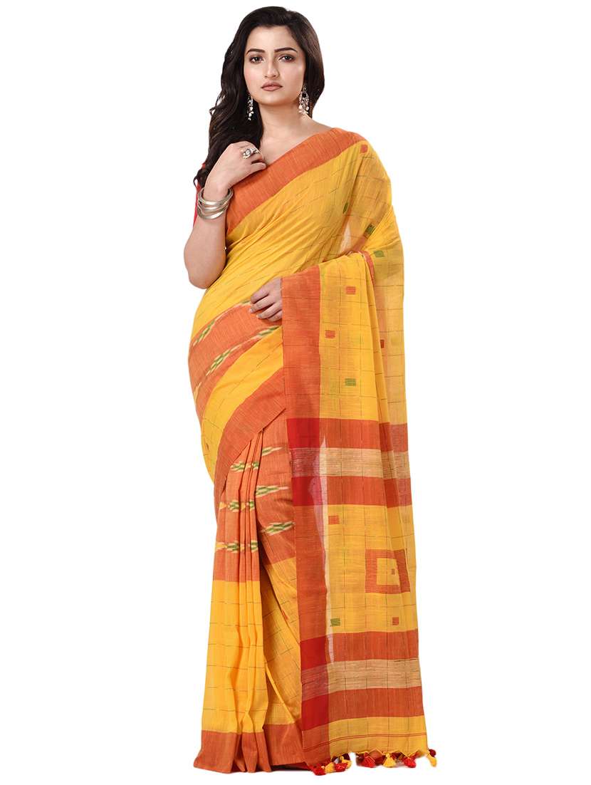 women's self design mustard colored saree with blouse - 20266293 - Zoom Image - 0