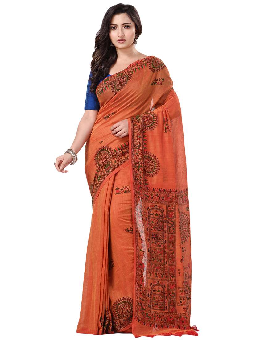 women's warli orange colored saree with blouse