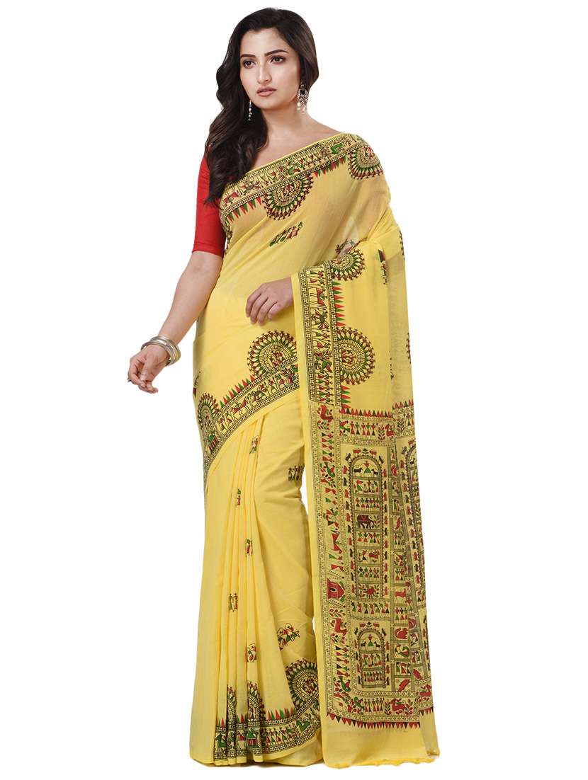 women's warli yellow colored saree with blouse