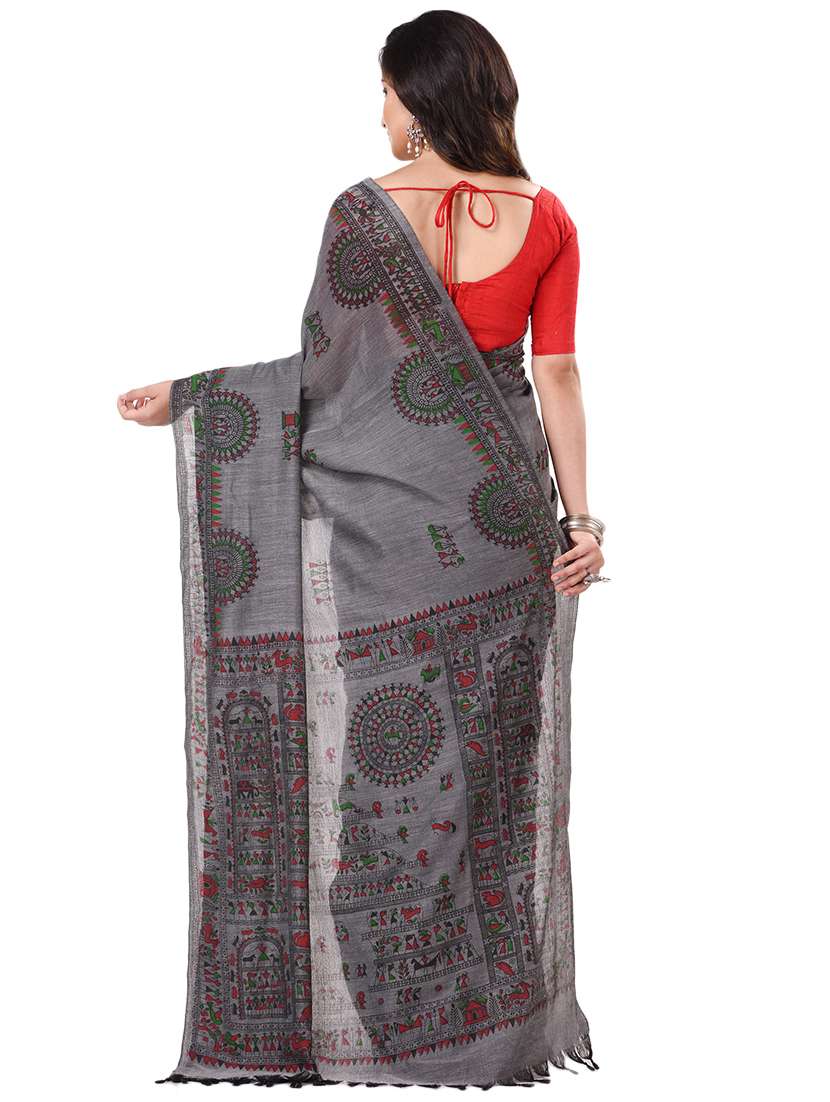 women's self design steel colored saree with blouse - 20266297 -  Standard Image - 1
