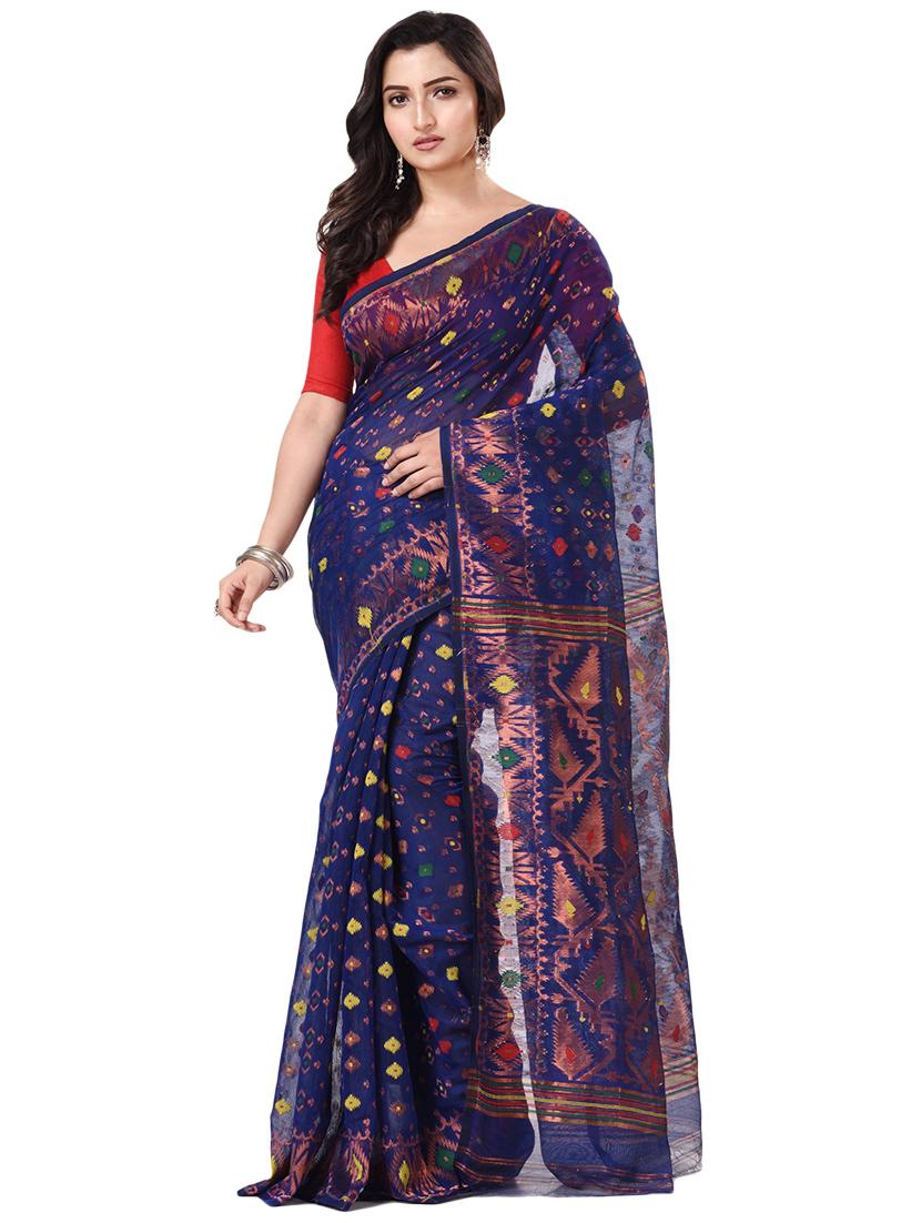 women's self design navy blue colored saree with blouse - 20266301 - Zoom Image - 0