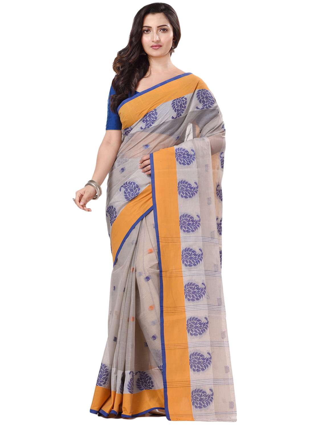 women's self design grey colored saree with blouse